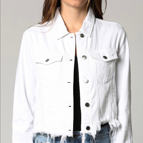 HIDDEN Jeans White Distressed Frayed Denim Jacket - Picture 2 of 5